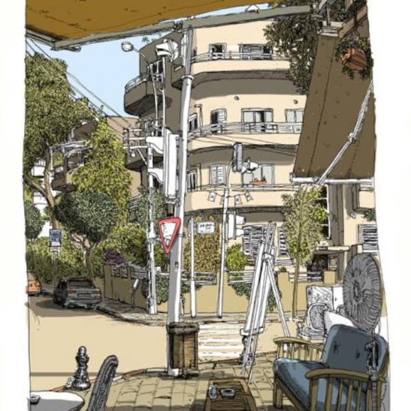 Massarik square in Tel Aviv (תל אביב)  - Tel Aviv art print - Tel Aviv poster -Israel art, TLV