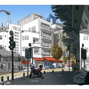 Blick auf Levontine st. in Tel Aviv , Bauhaus-Architektur in Tel Aviv, TLV Israel, Tel Aviv Kunstdruck - Tel Aviv Plakat