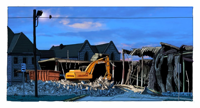 The demolition of the old post office in Bloomington Indiana Bloomington Art Print Hoosier art Indiana illustration poster