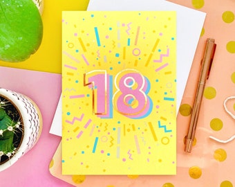 Feliz 18 cumpleaños rosa oro cobre amarillo rosa real foil tarjeta de felicitación