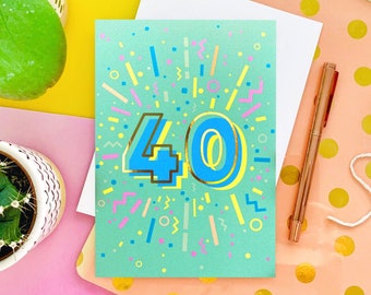 Happy 40th Birthday Rose Gold Copper Mint Green Blue Foil Greeting Card