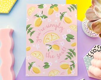 Lemon Art Print 'Simply the Zest' Cute Pink Bedroom or Kitchen Artwork