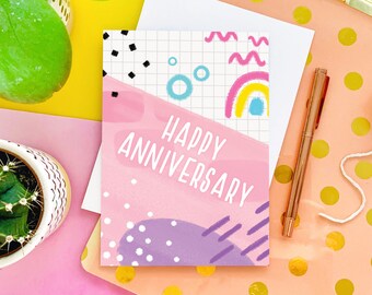 Happy Anniversary Memphis 90s Inspired Retro Greeting Card