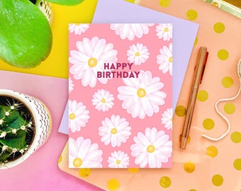 Happy Birthday Pink Daisies Greeting Card