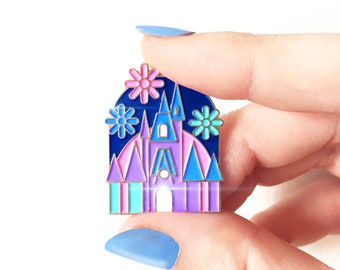 Enamel Pin 'Magic Castle'. Limited Edition. Pink Purple and Blue Brooch Badge.