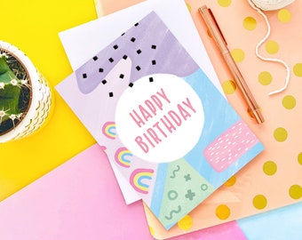 Happy Birthday Memphis 90s Inspired Retro Greeting Card