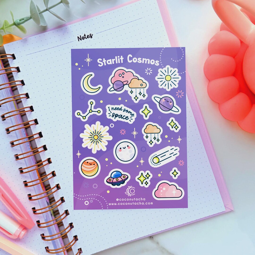 Starlit Cosmos Sticker Sheet | Space Planets Journal Stickers ...