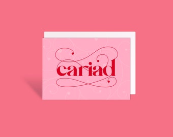 Welsh Valentines Day Greeting Card, Cariad Luxury Red and Pink Card