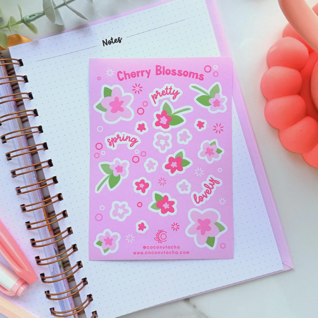 Cherry Blossom Sticker Sheet | Spring Flowers Stickers | Pink Pastel ...