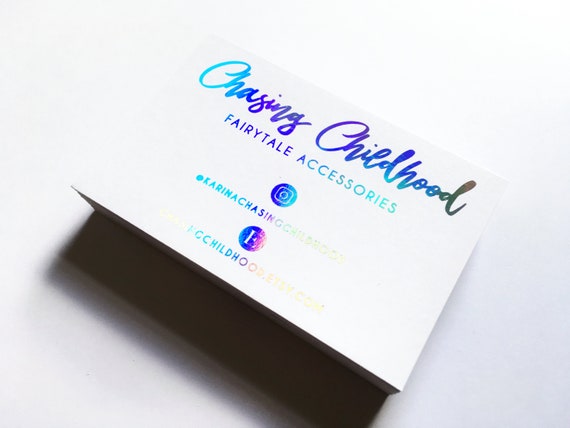 Holographic Foil Business Cards On Soft Touch White Card