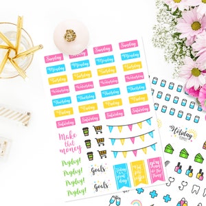 Daily Planner Sticker Set. Cute Bullet Journal Diary Stickers. Days of the Week Stickers. To Do List. Shopping Stickers, Motivation, Work. image 2