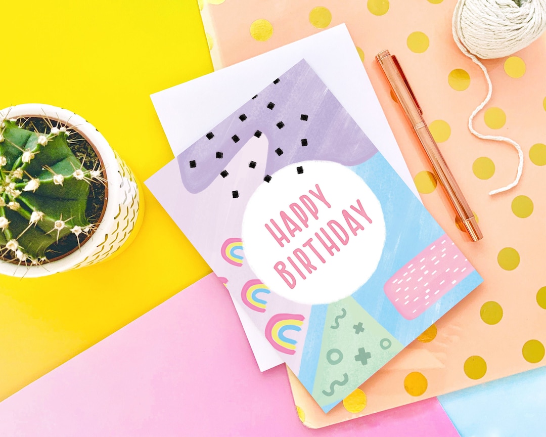 Happy Birthday Memphis 90s Inspired Retro Greeting Card - Etsy