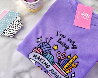 Making Magic Embroidered Sweater, with Crochet, Knitting and Art Supplies