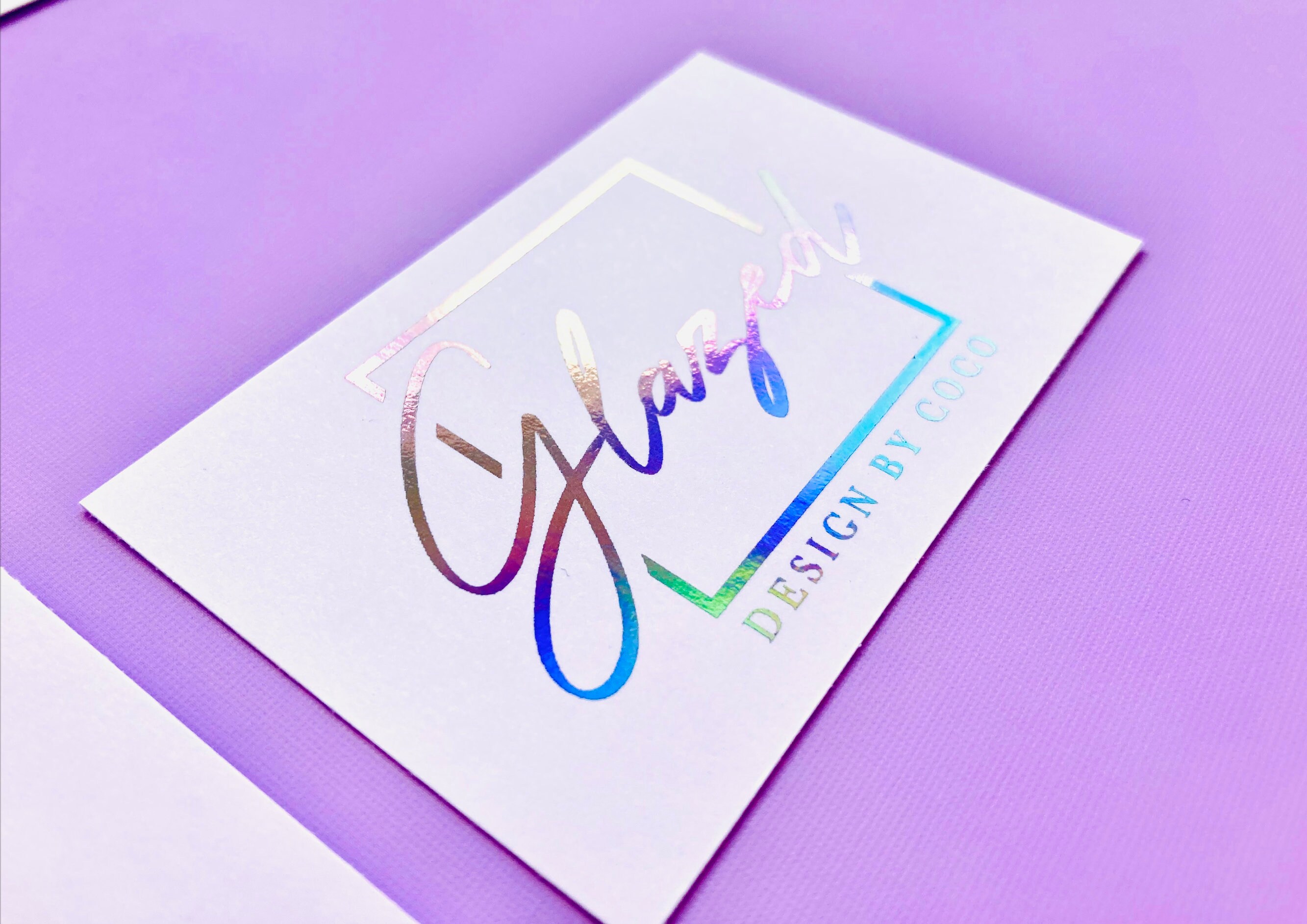 Holographic Foil Business Cards on Soft Touch White Card