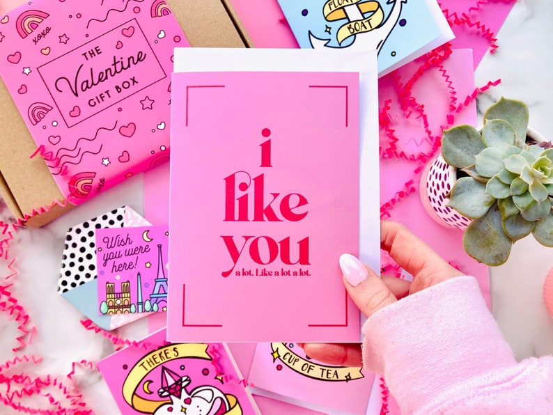 Valentines Day Greeting Card, I Like You A Lot Luxury Red and Pink Card image 1