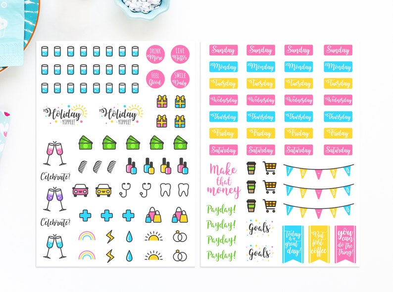 Daily Planner Sticker Set. Cute Bullet Journal Diary Stickers. Days of the Week Stickers. To Do List. Shopping Stickers, Motivation, Work. image 3