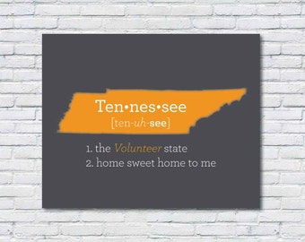 Tennessee Art - TN Print - Map - State Art - State Love - Home Decor - Wall Art - 8x10 Orange Print - Tennessee print - TN volunteers print