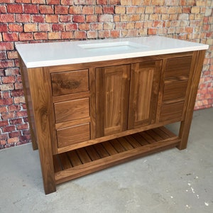 50" Black Walnut Vanity with Pure White Quartz Top