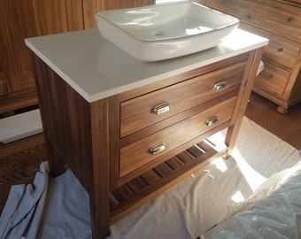Black walnut vanity with vessel sink