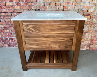 36" Black Walnut Vanity with White Marble Top