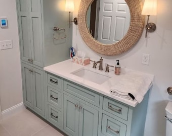 Soft Maple Bathroom Vanity With Linen Tower