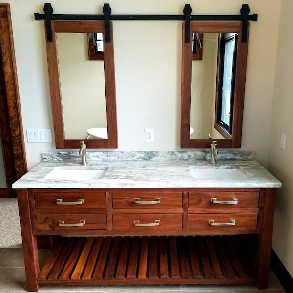 72" Black Walnut Bathroom Vanity, Double Sink, Custom Handmade Solid Wood