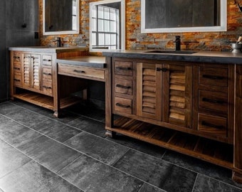 Black Walnut Vanity With Louvered Doors