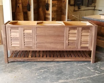 Black walnut vanity with louvered doors