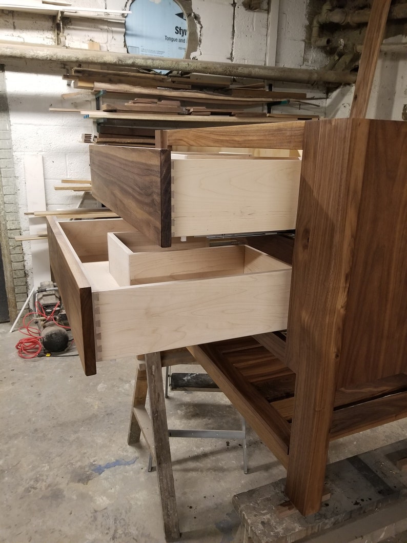 Black walnut vanity with vessel sink image 3