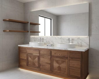 Black walnut vanity with custom rift sawn veneer.