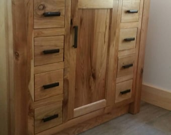 White walnut vanity with marble top