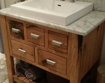White Walnut Vanity with Semi-recessed vessel sink