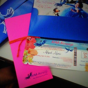 RIO BIRTHDAY PARTY Invitation Boarding pass Girl Boy Child movie tropical fiesta