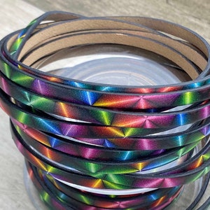 5MM Leather Cord - Neon Blitz Print Leather Cord for Making Bracelets - 2ft/24&quot;