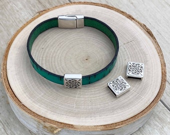 10MM Celtic Square Sliders - Zamak Slides for Making Bracelets - Sterling Silver Plated - Qty. 3