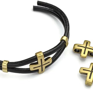 Cross Focal Bead - zur Verwendung mit 5MM Rundschnur - Antikes Messing - Rundschnur-Verbinder - MENGE. 2