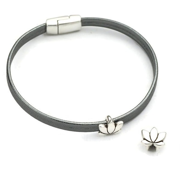 4 Mini Lotus Flower Sliders - 5MM Flat Cord Findings - Sliders for 5MMx2MM Cords - Zamak Findings (Qty. 4)