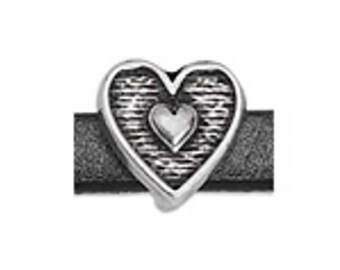 Heart Crimp for 5MM Flat Leather Cord - Sterling Silver Plated - High Quality Metal Casting - Qty. 4