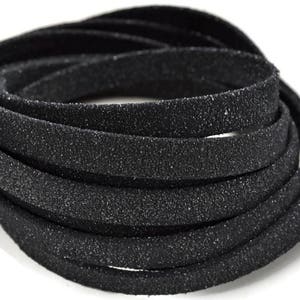 10MM Flat Leather Cord - Black Shimmer- Made in EU - Premium Genuine Leather -  2ft/24&quot;