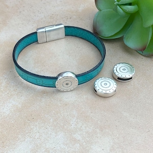 Flat Leather Cord Slider  - 10MM BOHO Slider - Silver Slider Qty. 2