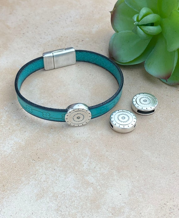 Flat Leather Cord Slider 10MM BOHO Slider Silver Slider Etsy