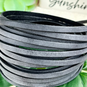 5MM Flat Leather - Vintage Leather Cord - 1YD/36&quot; - Vintage Black