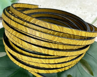 Cordoncino in pelle goffrata piatta da 5 mm - Verga d'oro - Cordoncino in pelle per braccialetti - Cordoncino in pelle goffrata piatta da 5 mm per braccialetti - Prodotto in UE