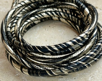 5MM Round Soft Metallic Gold/Black Vegan Leather Cord - 2ft/24"