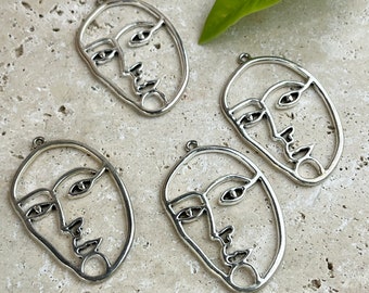 Wireframe Face Earring/Pendant Findings for Making Jewelry  - Antique Silver - For  Making Earrings 4pc