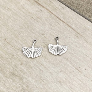 Ginkgo Biloba Charm - Silver - Qty. 4