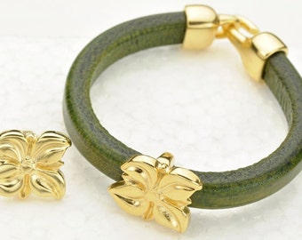 Gold Deco Flower Slider for Licorice Leather Cord