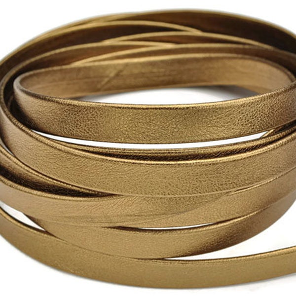 Cordon en cuir 10MM - Cuir plié - Cuir doublé - Bronze / Or métallique - Cuir doux de haute qualité fabriqué en ESPAGNE - 2ft / 24 »