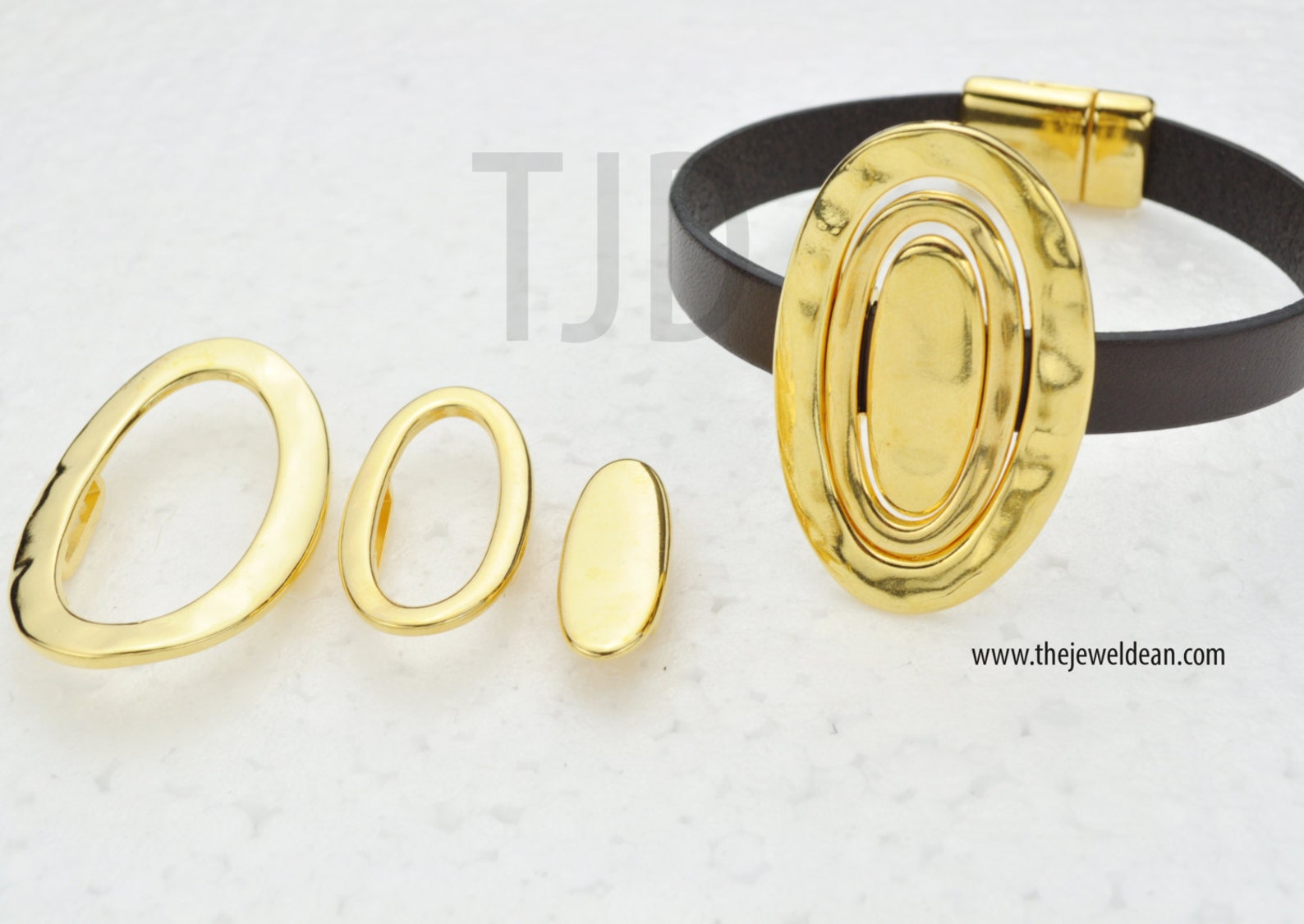 Long Oval Slider or Ring for 10MM Flat Leather Cord Gold Etsy