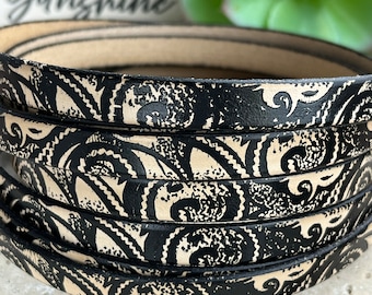 Black braided cord, embosed leather with geometric wooden accents. Black Braided Bolo Leather Cord 3mm, 3 meters main image 2